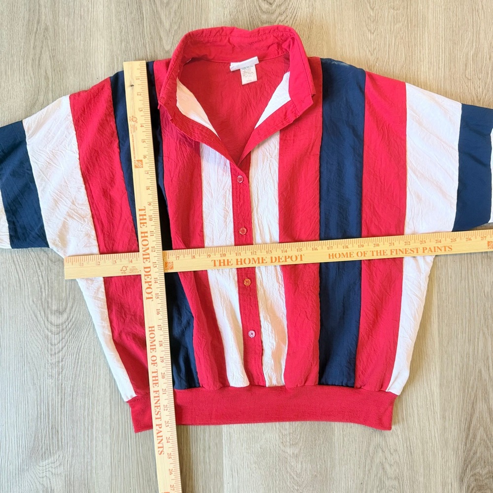 Vintage Cortiva Red White Blue Striped Windbreaker 90s USA Made Sporty Large - Picture 7 of 7